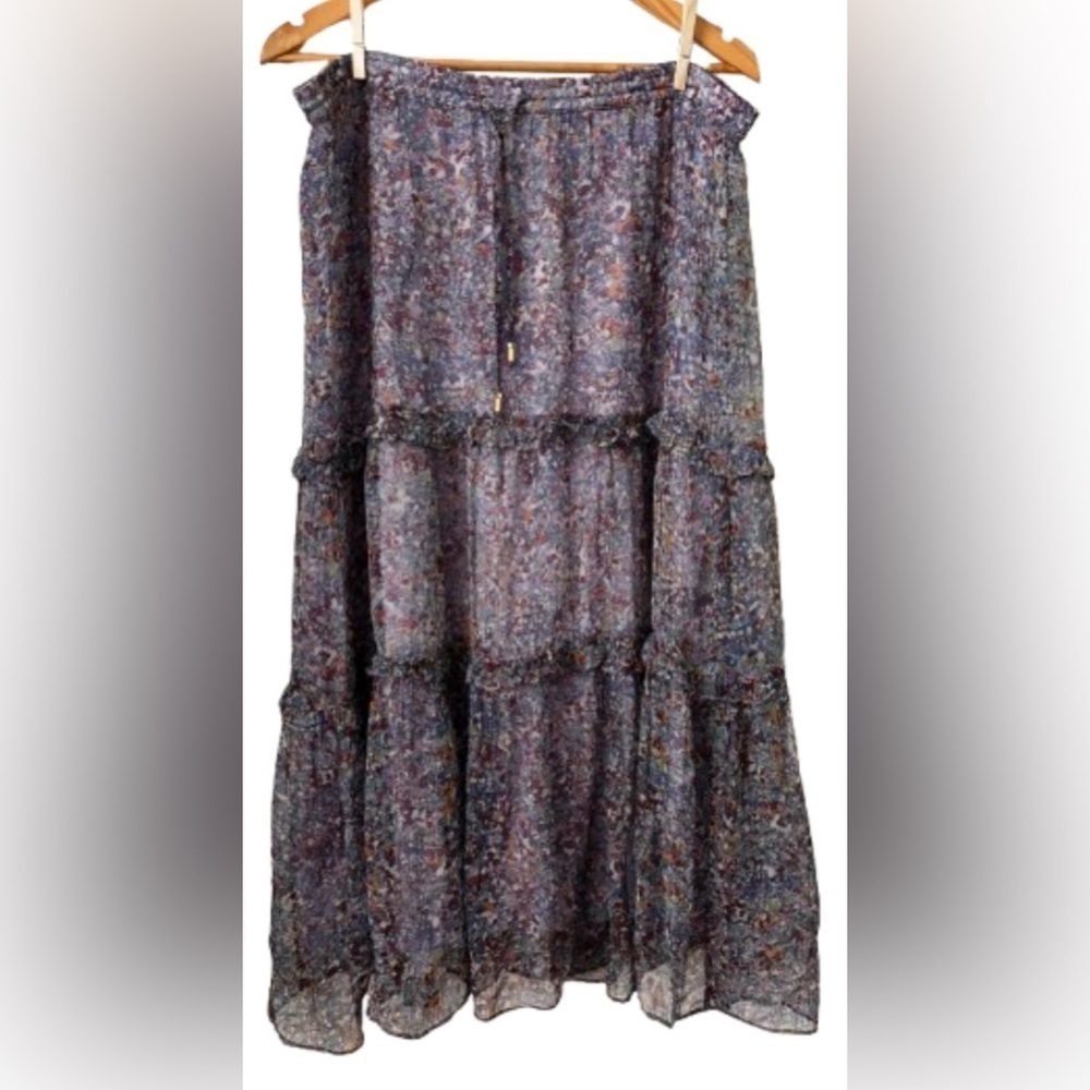 Anthropologie lilac ditsy flrl ruffl tier elastc & tie wst skrt SZ 8 romantic